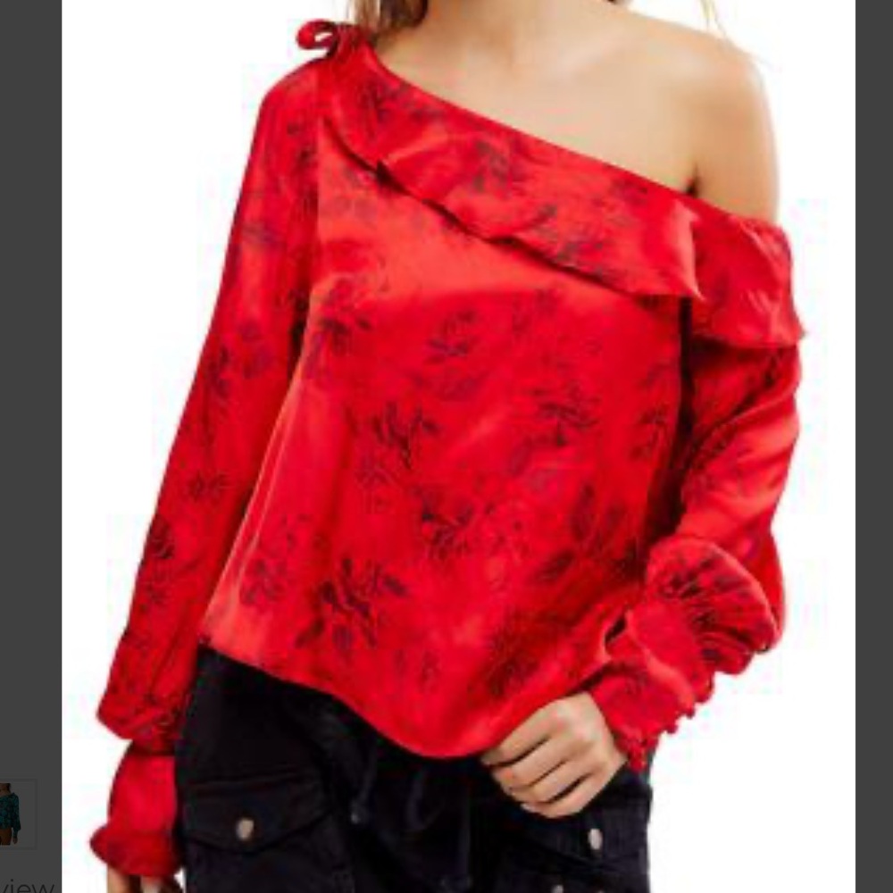 Free People Red Floral Off-Shoulder Women's Top